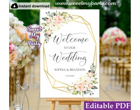 Geometric welcome sign template, Floral welcome sign template, (128)